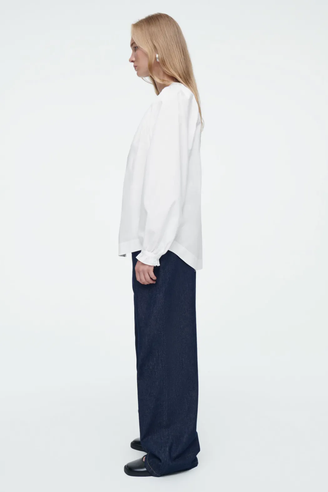 Best COS RUFFLED-CUFF GATHERED BLOUSE WHITE