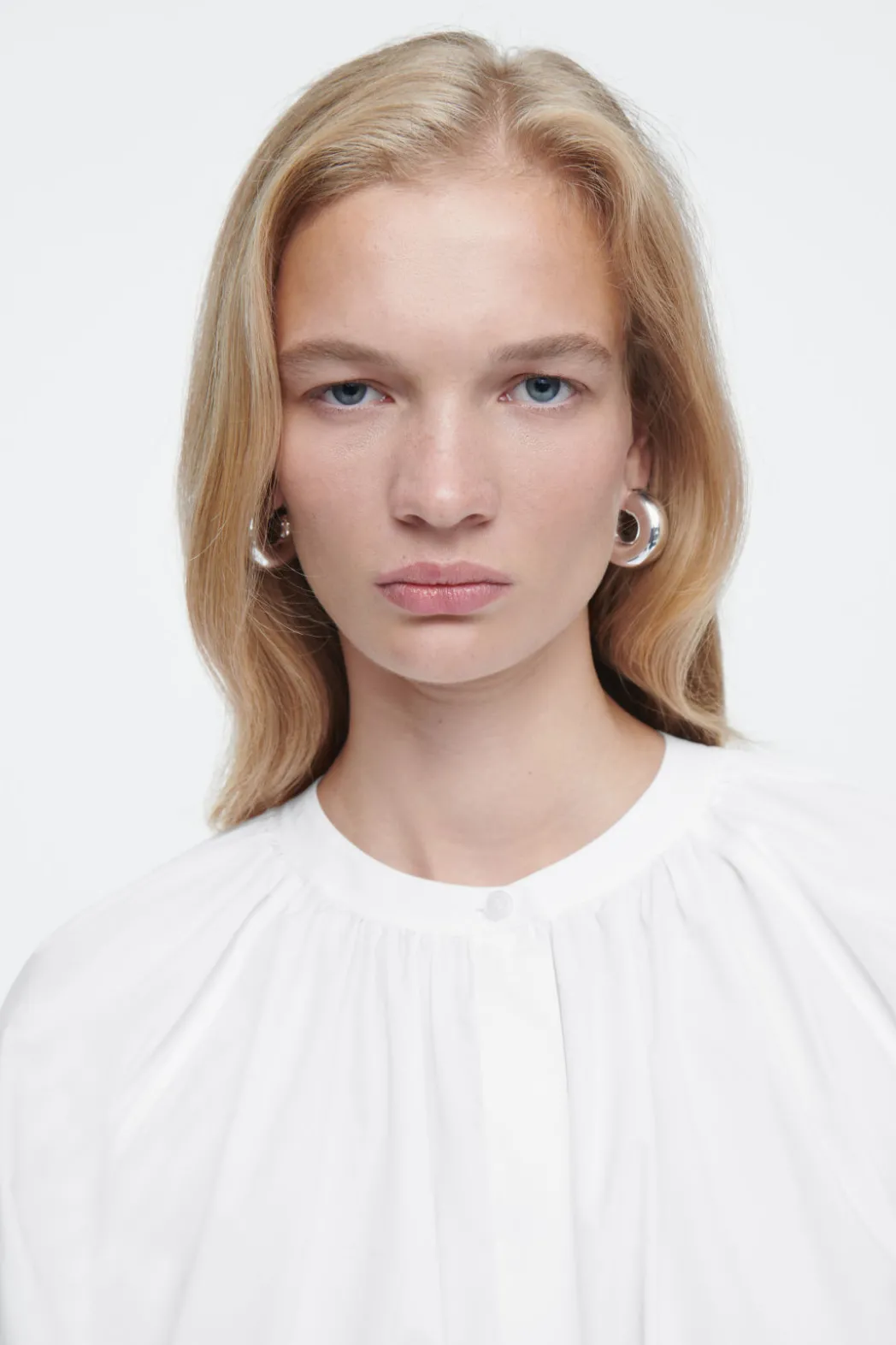 Best COS RUFFLED-CUFF GATHERED BLOUSE WHITE