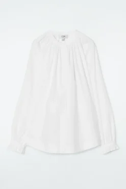 Best COS RUFFLED-CUFF GATHERED BLOUSE WHITE