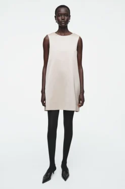 Sale COS SATIN RACER-NECK MINI DRESS OYSTER