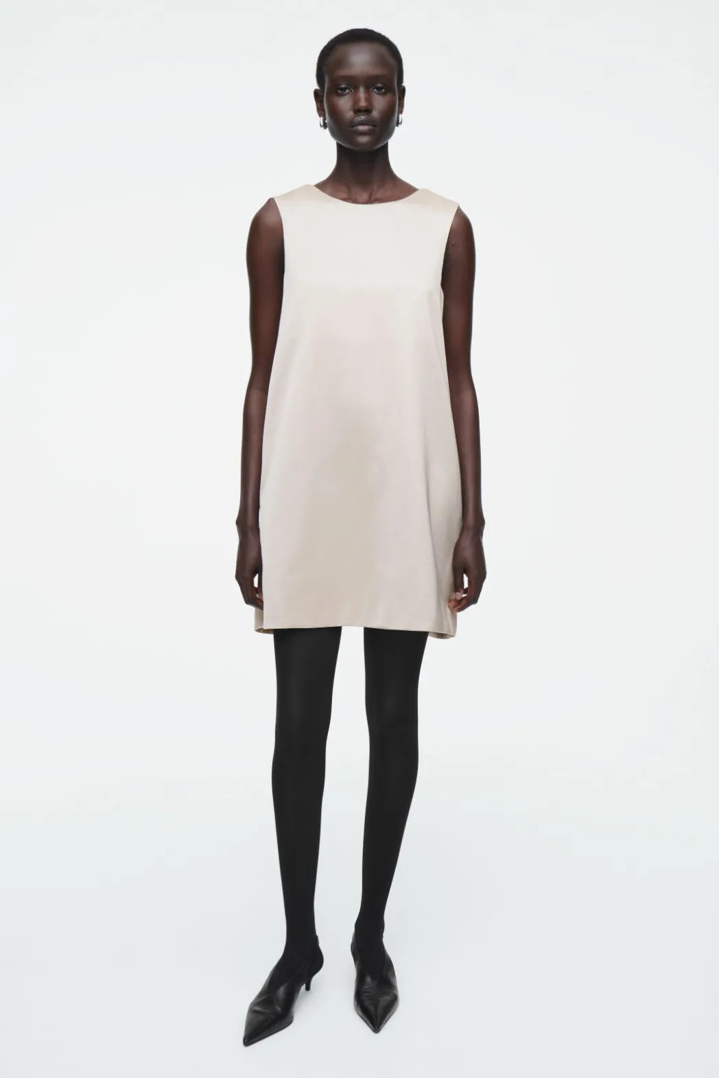 Sale COS SATIN RACER-NECK MINI DRESS OYSTER