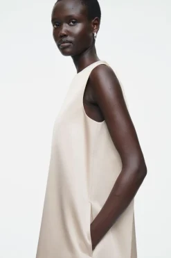 Sale COS SATIN RACER-NECK MINI DRESS OYSTER