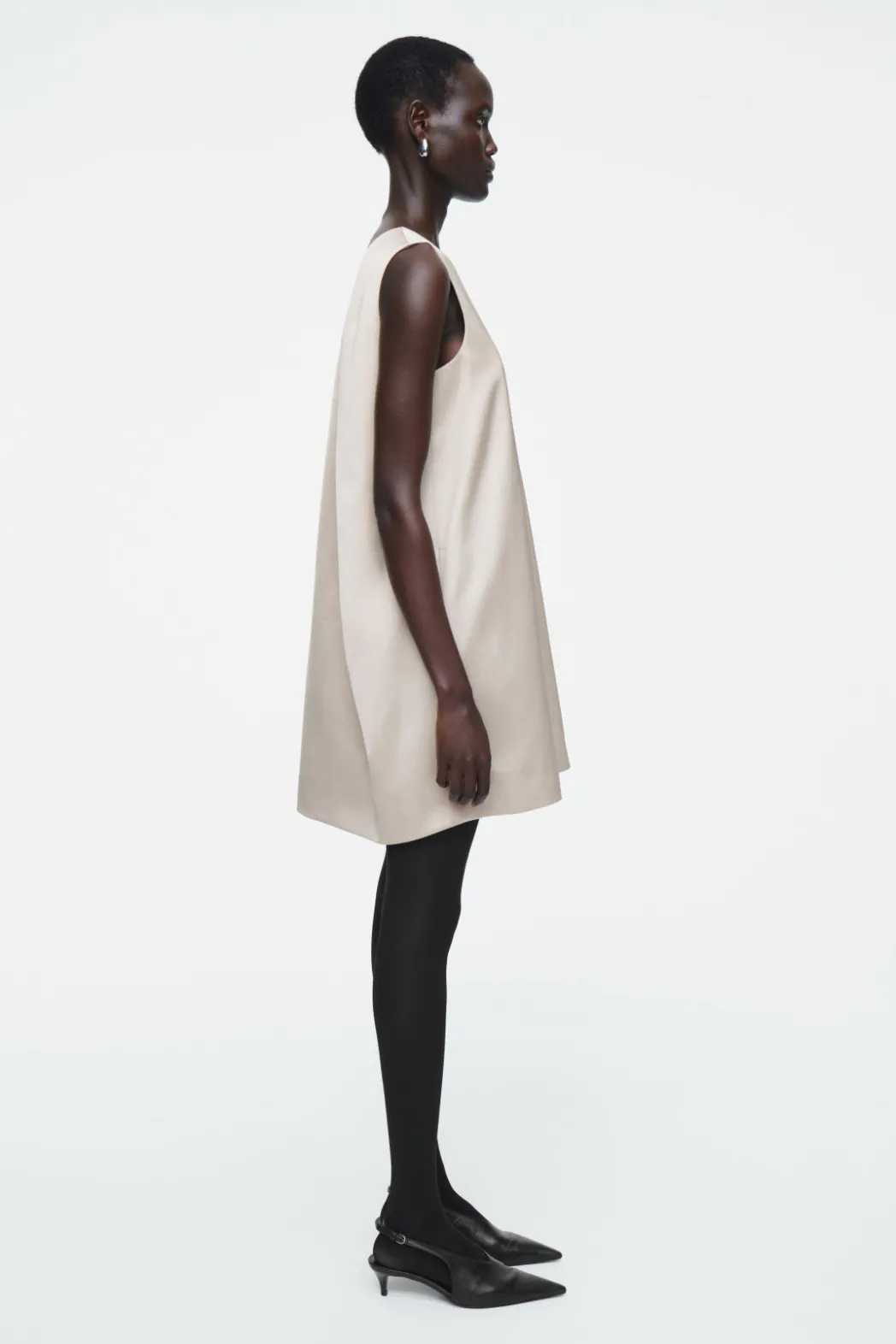 Sale COS SATIN RACER-NECK MINI DRESS OYSTER