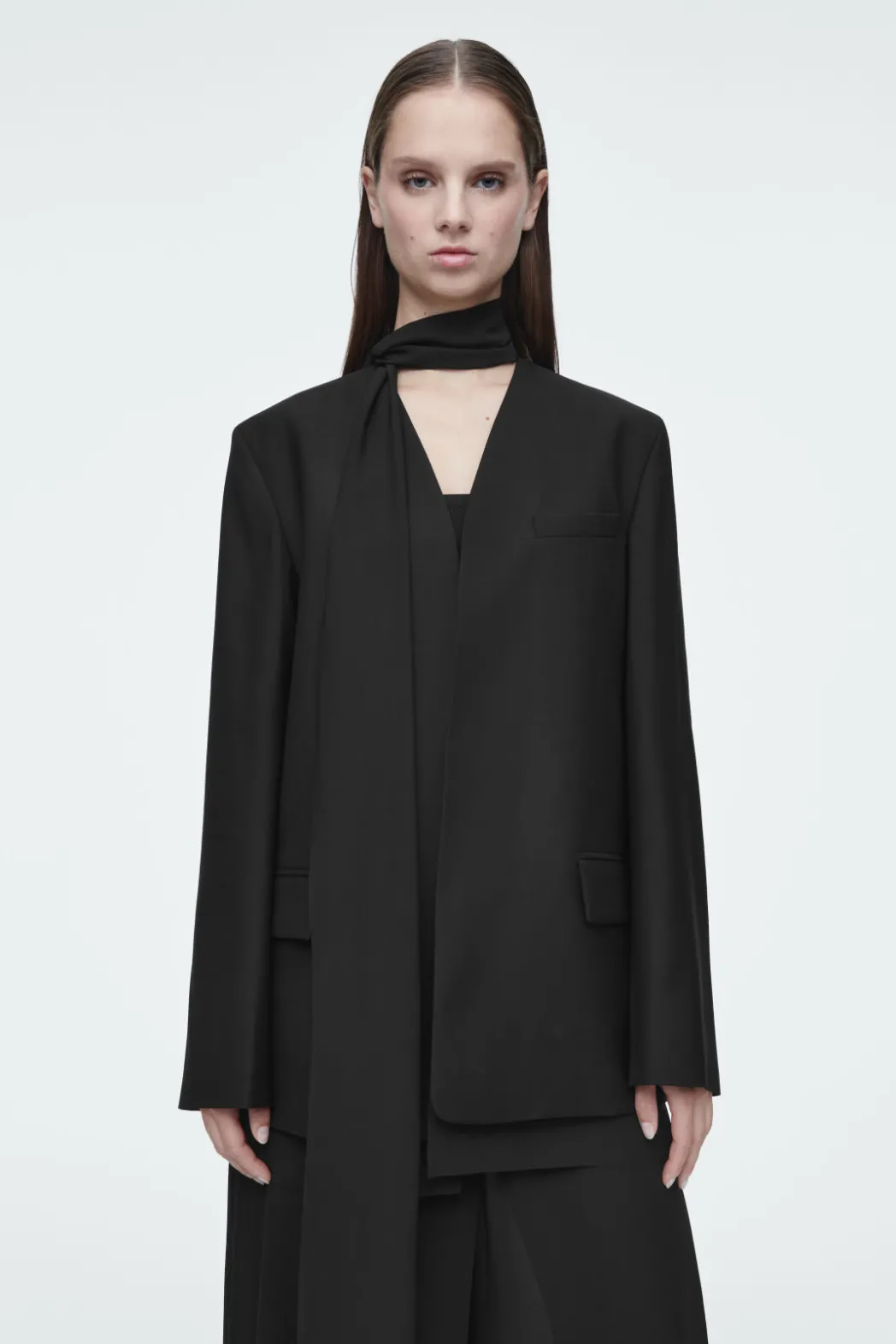 Hot COS SCARF-DETAIL WOOL BLAZER BLACK