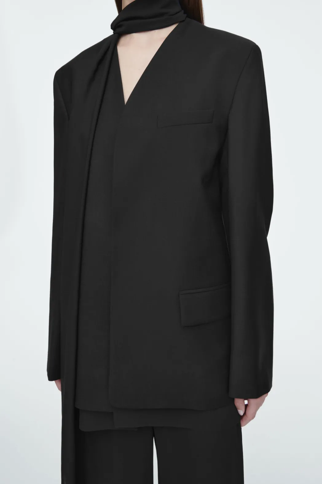 Hot COS SCARF-DETAIL WOOL BLAZER BLACK