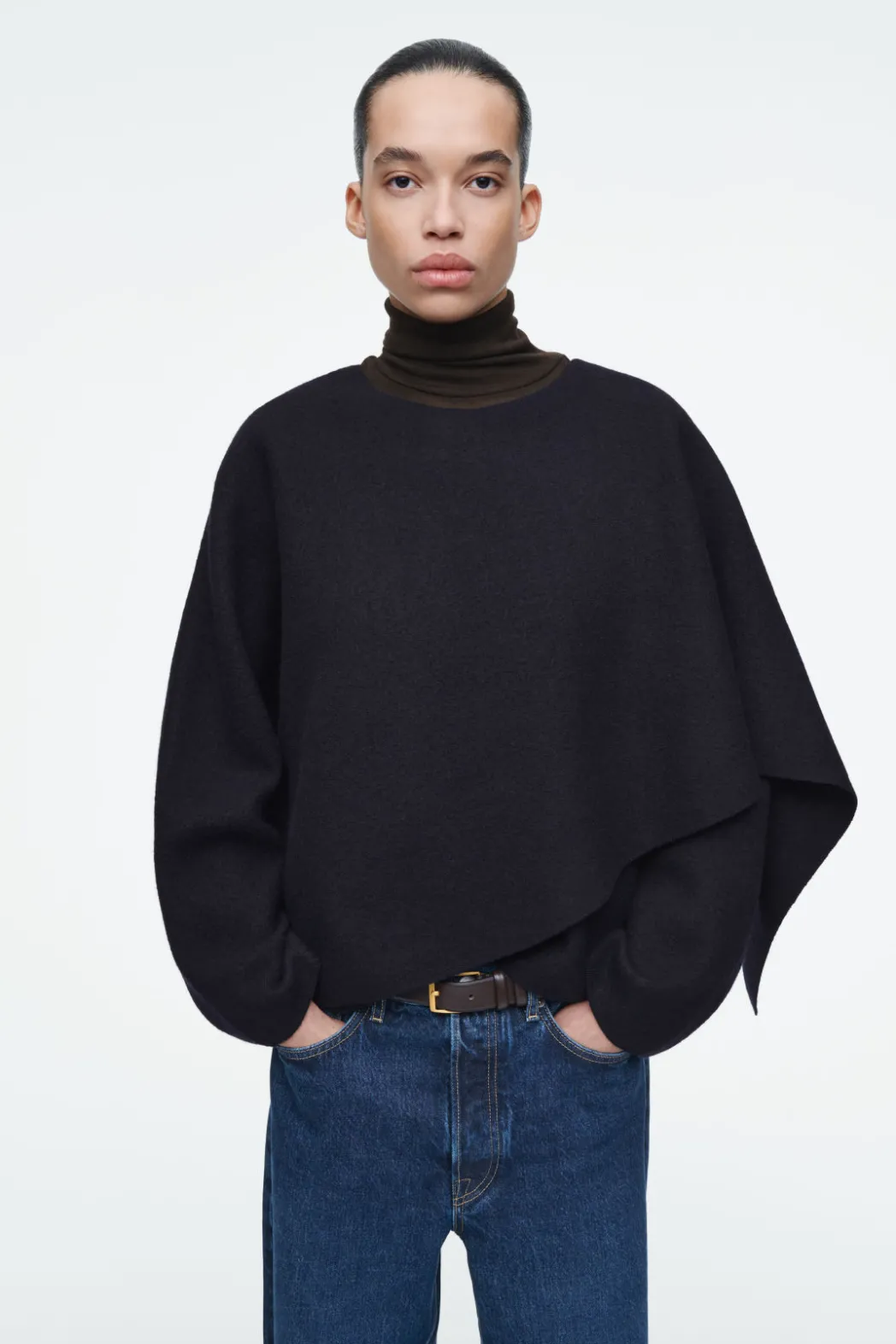Sale COS SCARF-DETAIL WOOL CAPE NAVY