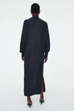 Online COS SCARF-DETAIL WOOL MAXI DRESS NAVY