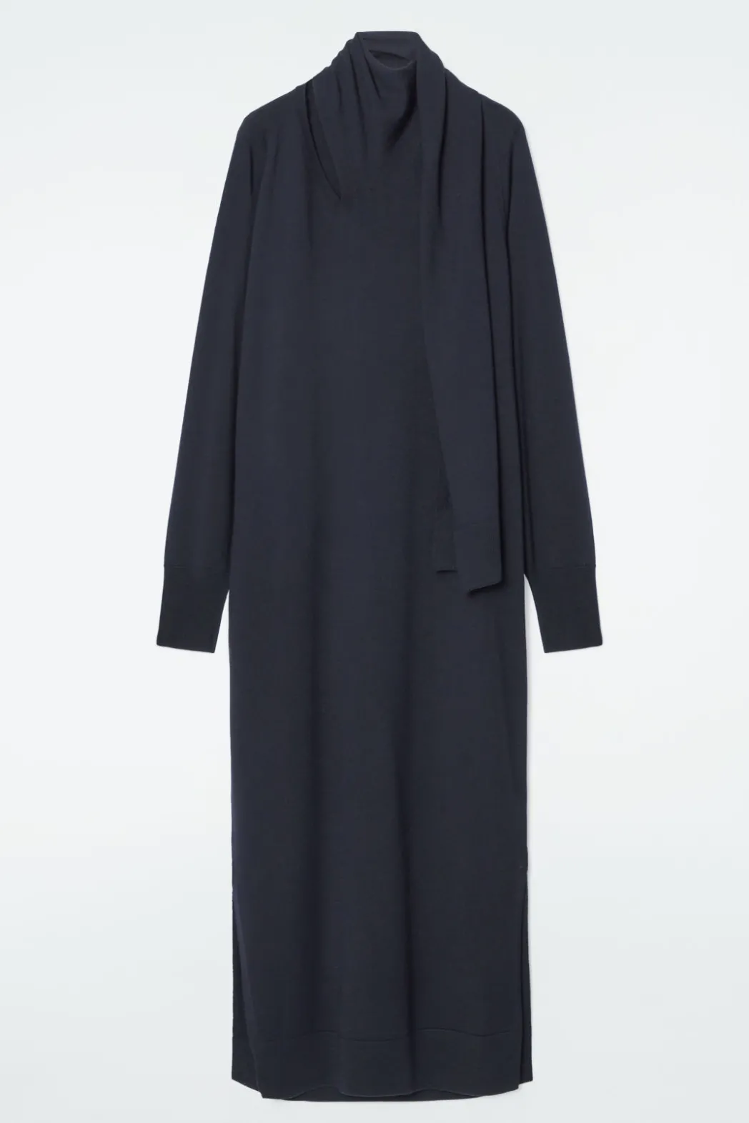 Online COS SCARF-DETAIL WOOL MAXI DRESS NAVY