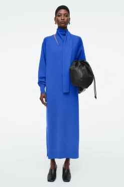 Clearance COS SCARF-DETAIL WOOL MAXI DRESS BLUE