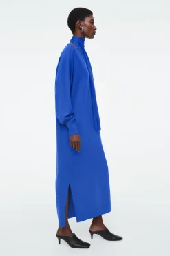 Clearance COS SCARF-DETAIL WOOL MAXI DRESS BLUE