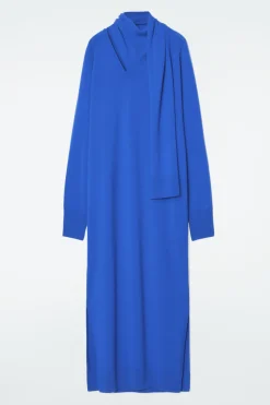 Clearance COS SCARF-DETAIL WOOL MAXI DRESS BLUE