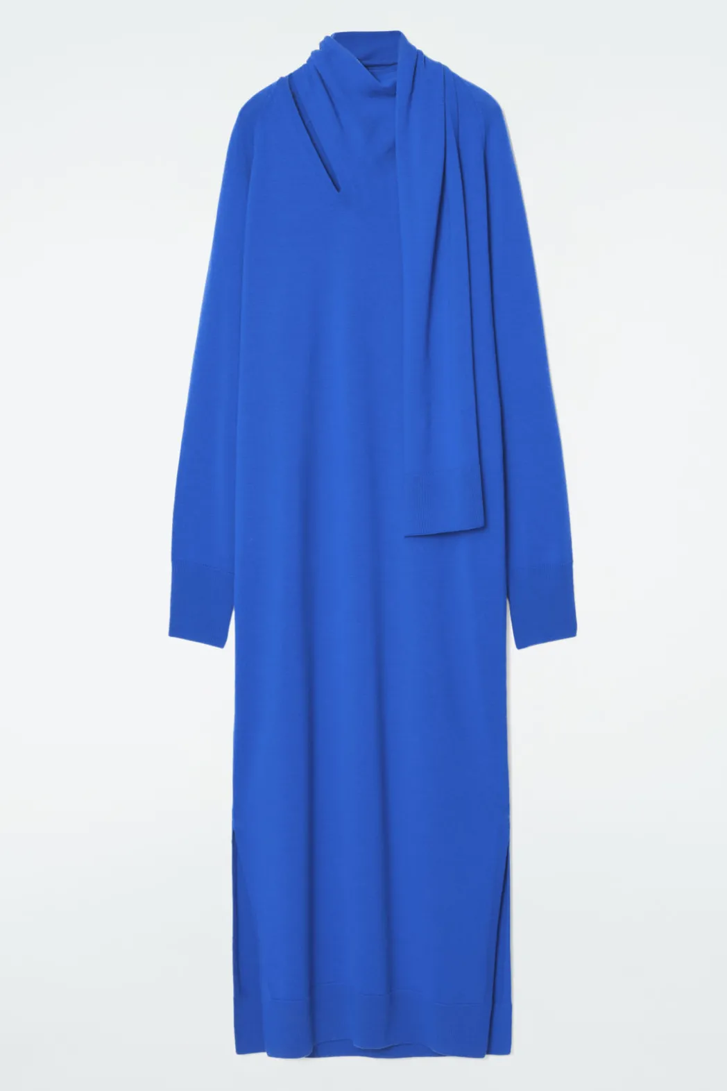 Clearance COS SCARF-DETAIL WOOL MAXI DRESS BLUE