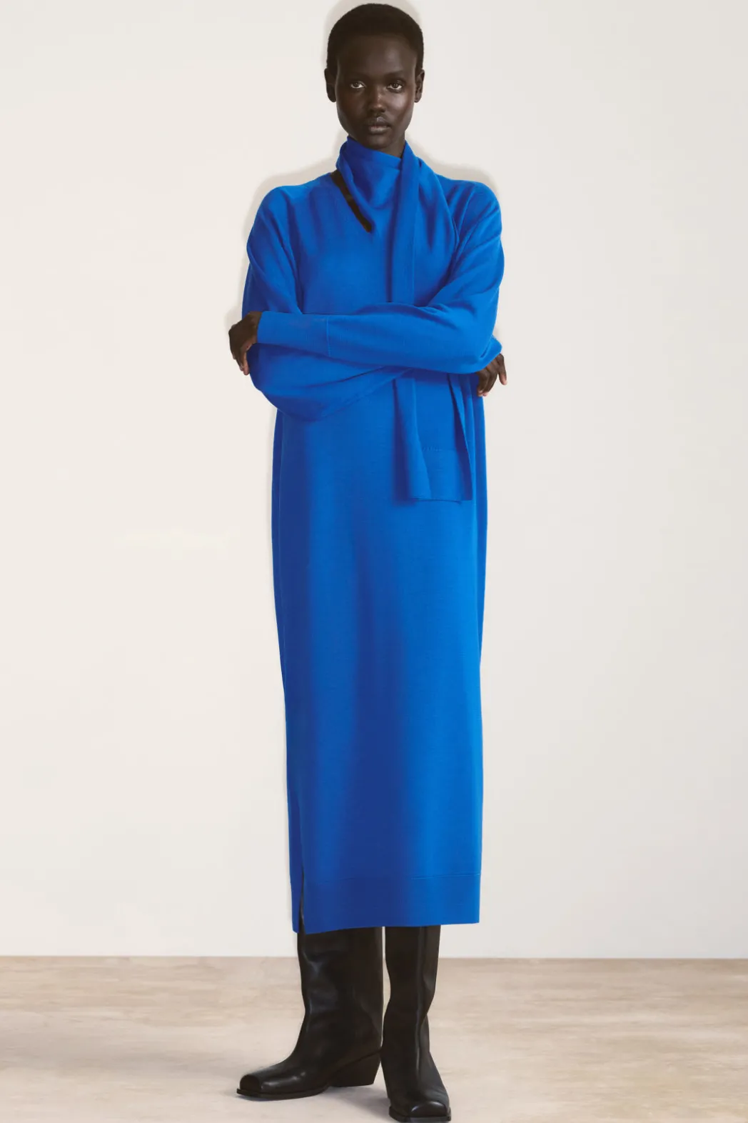 Clearance COS SCARF-DETAIL WOOL MAXI DRESS BLUE