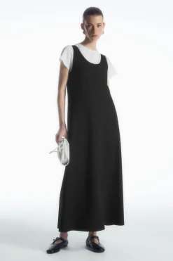 Online COS SCOOP-NECK JERSEY MIDI DRESS BLACK