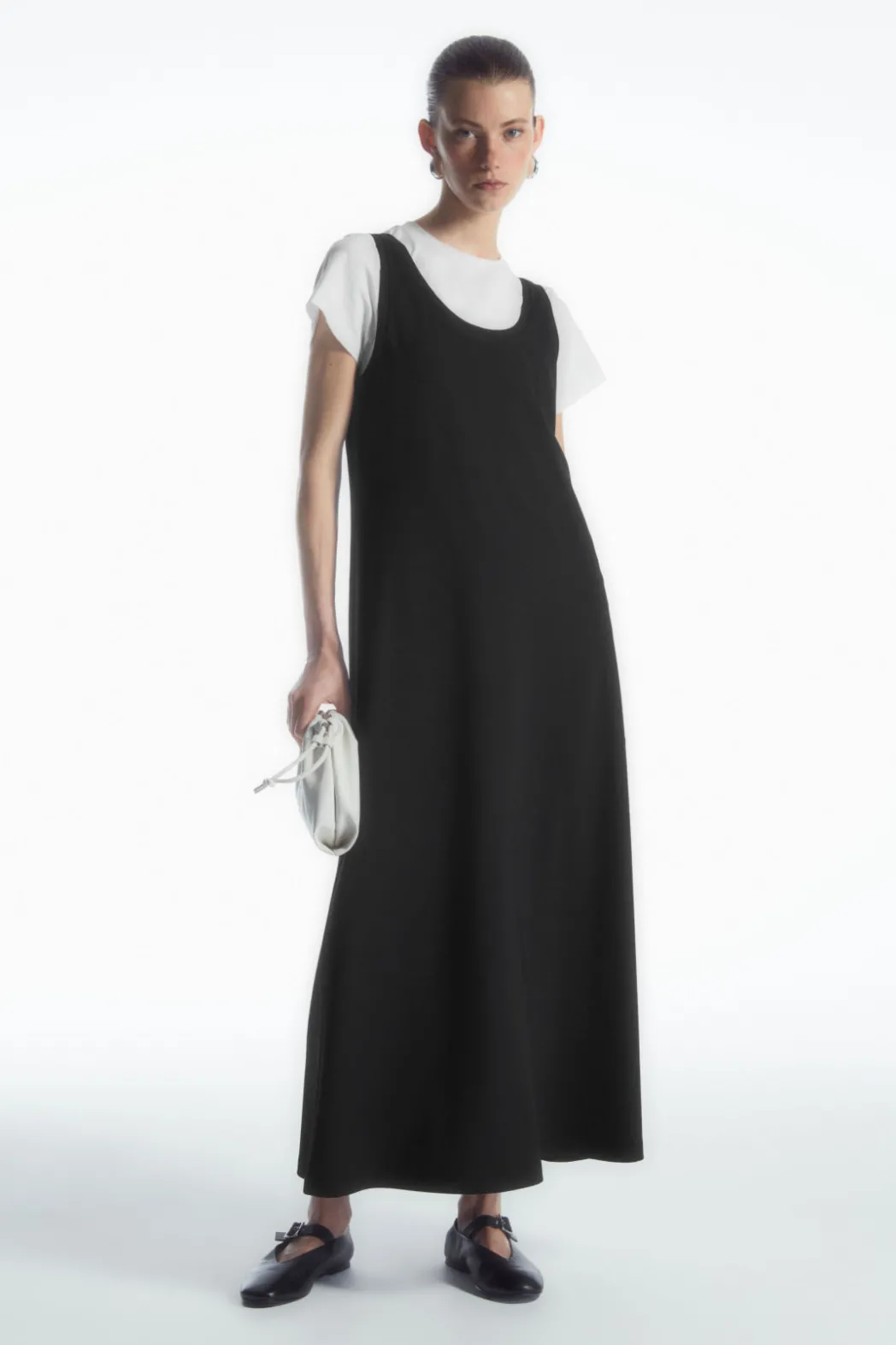 Online COS SCOOP-NECK JERSEY MIDI DRESS BLACK