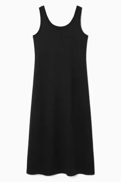 Online COS SCOOP-NECK JERSEY MIDI DRESS BLACK