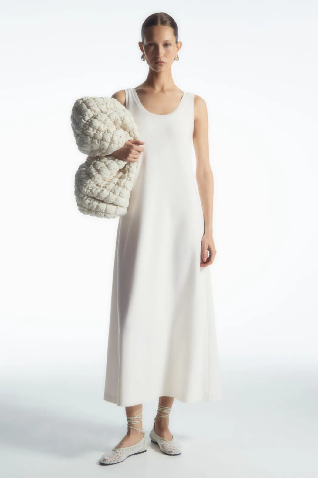 Outlet COS SCOOP-NECK JERSEY MIDI DRESS WHITE
