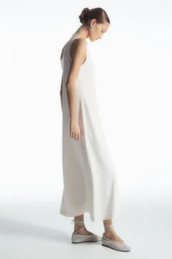 Outlet COS SCOOP-NECK JERSEY MIDI DRESS WHITE