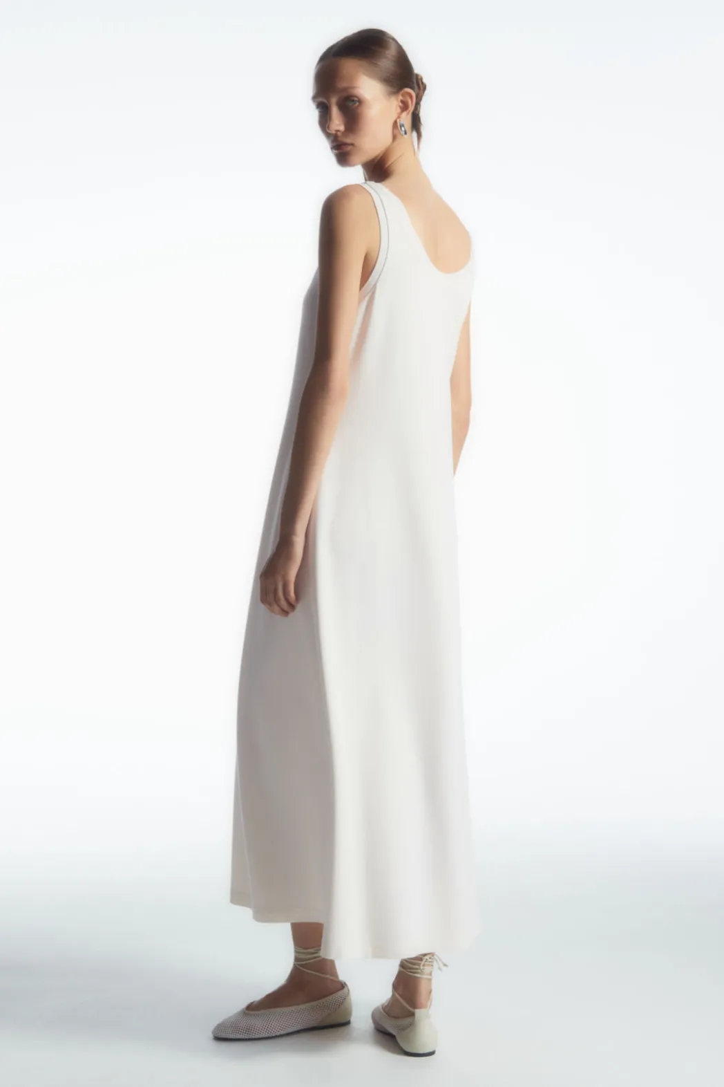 Outlet COS SCOOP-NECK JERSEY MIDI DRESS WHITE