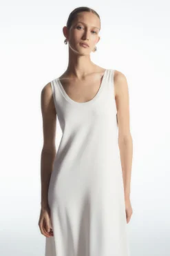 Outlet COS SCOOP-NECK JERSEY MIDI DRESS WHITE