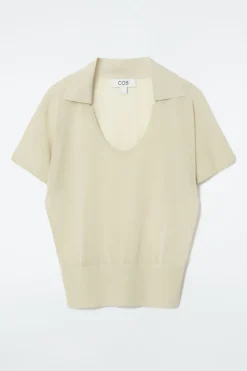 COS SCOOP-NECK KNITTED POLO SHIRT STONE