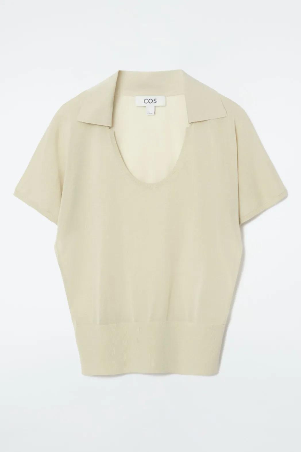COS SCOOP-NECK KNITTED POLO SHIRT STONE