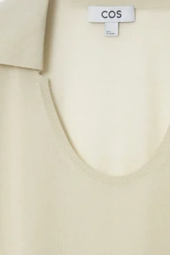 COS SCOOP-NECK KNITTED POLO SHIRT STONE