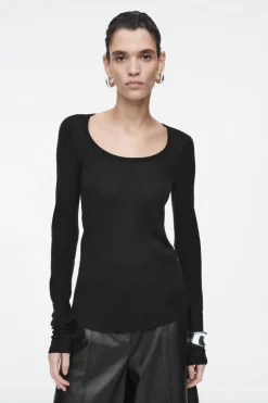 Clearance COS SCOOP-NECK MERINO WOOL LONG-SLEEVED TOP BLACK