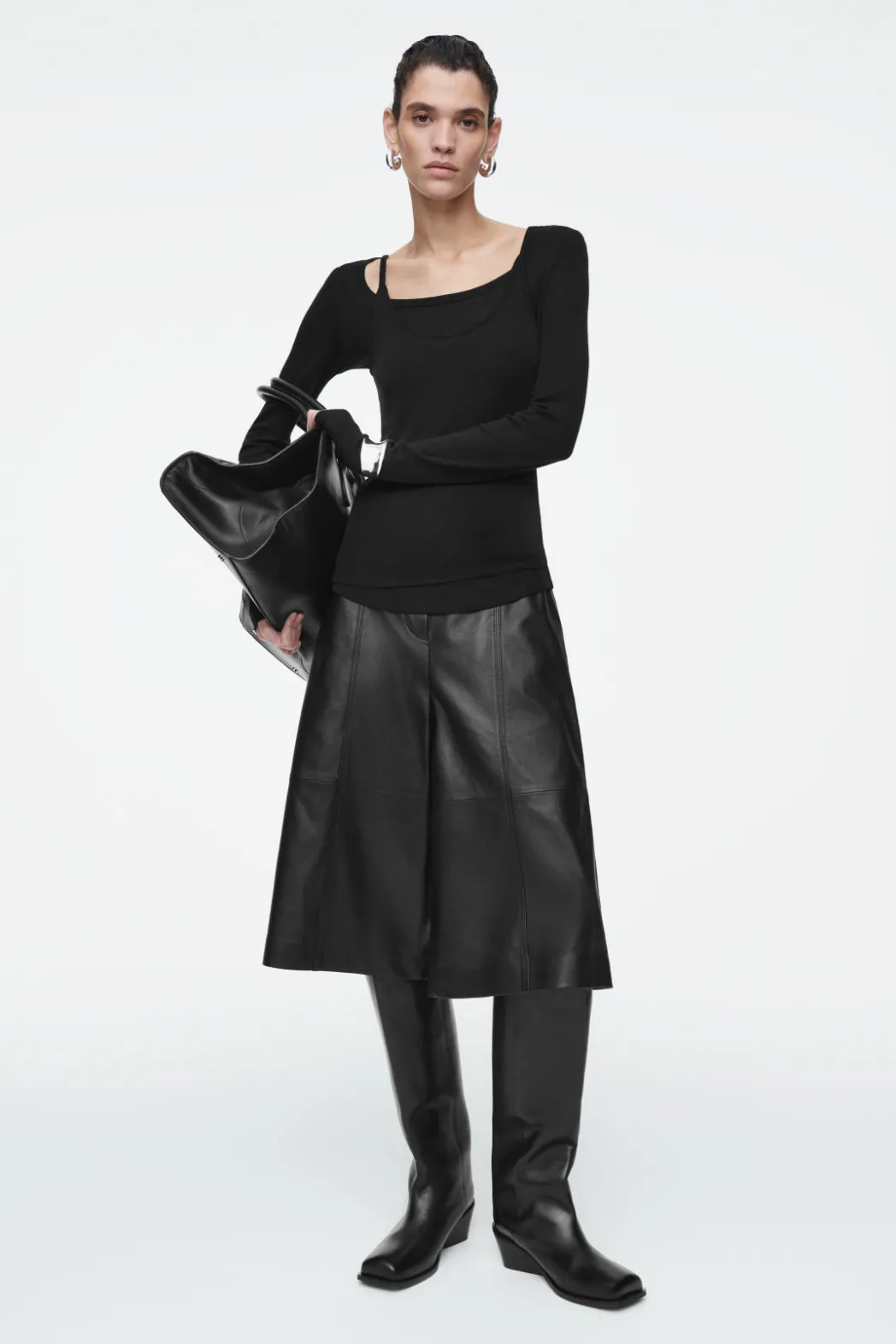 Clearance COS SCOOP-NECK MERINO WOOL LONG-SLEEVED TOP BLACK