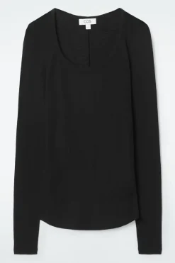 Clearance COS SCOOP-NECK MERINO WOOL LONG-SLEEVED TOP BLACK