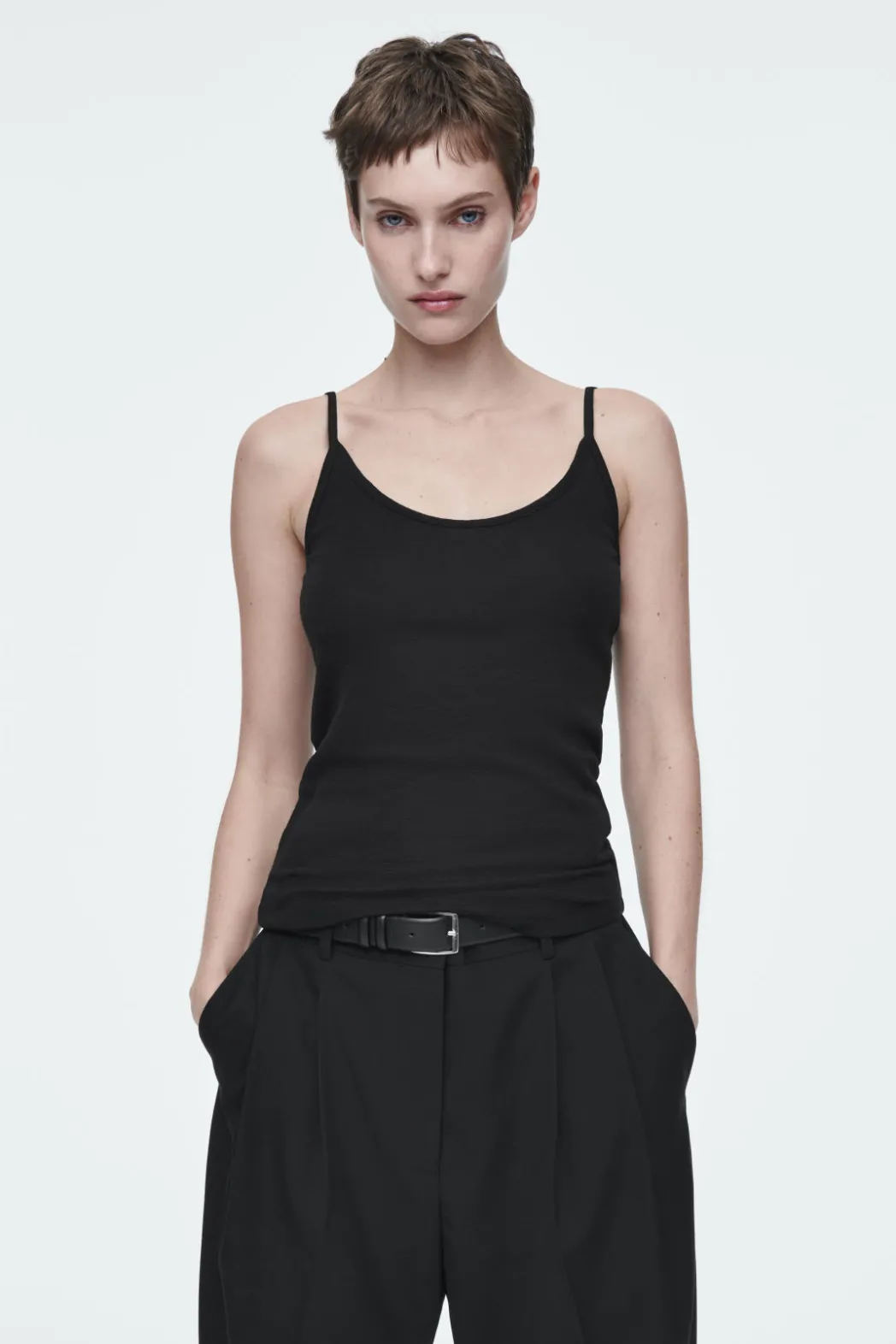 COS SCOOP-NECK MERINO WOOL TANK TOP BLACK