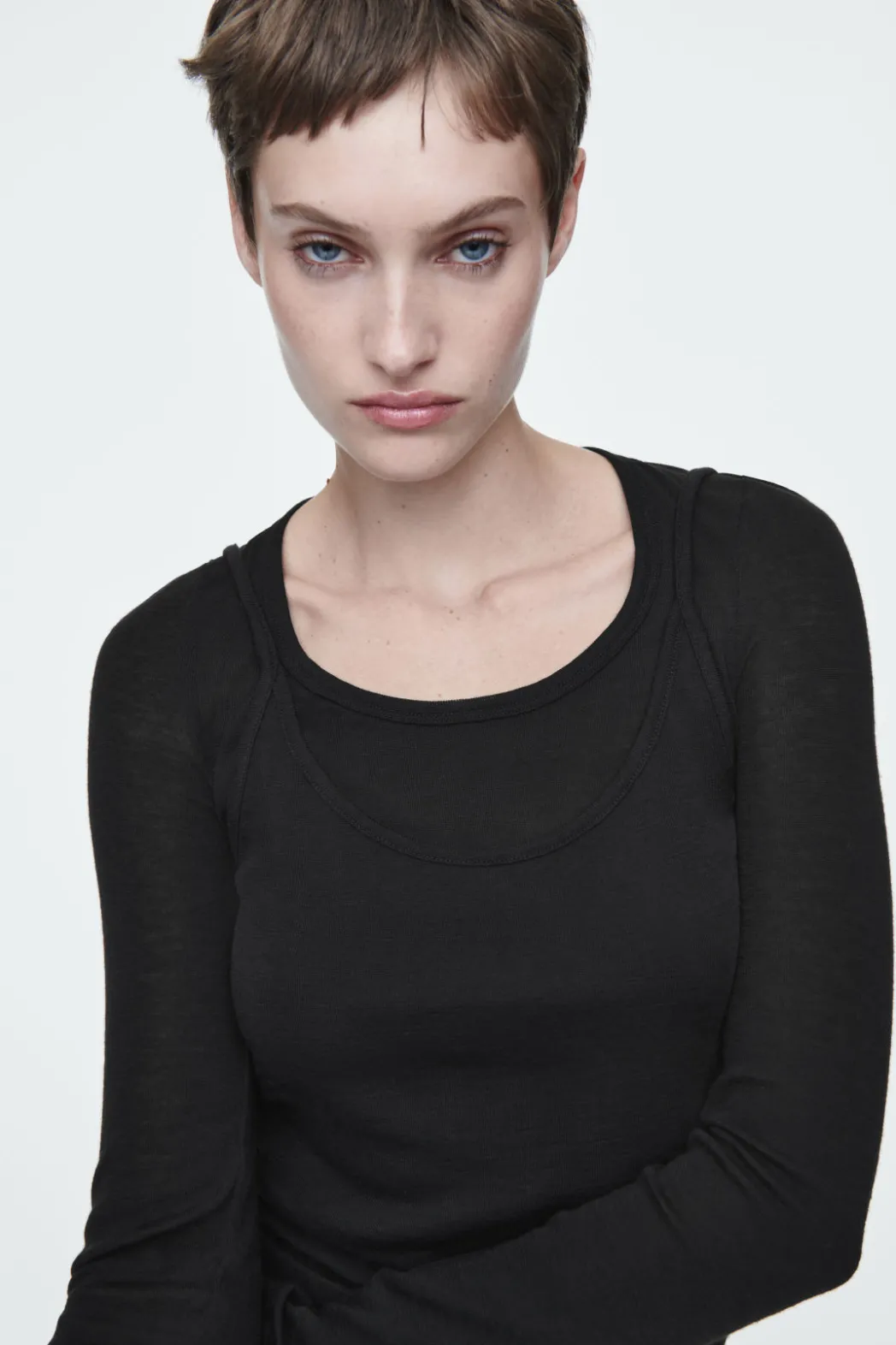 COS SCOOP-NECK MERINO WOOL TANK TOP BLACK