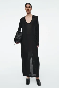 Best COS SCOOP-NECK POLO MAXI DRESS BLACK