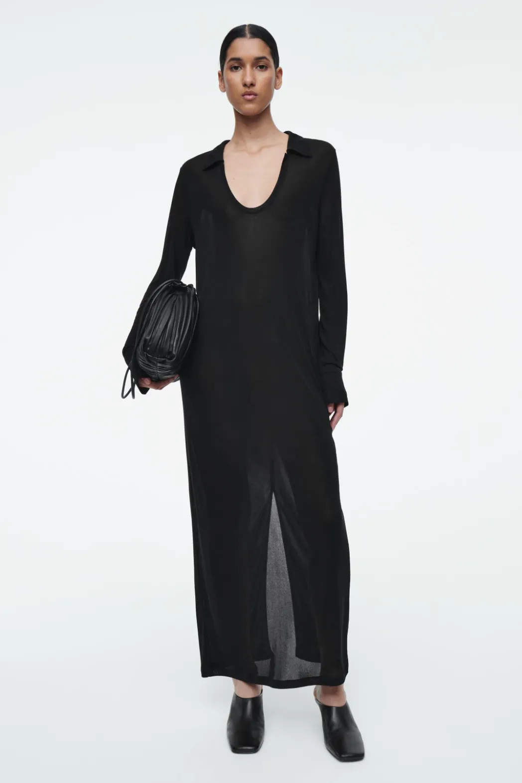 Best COS SCOOP-NECK POLO MAXI DRESS BLACK