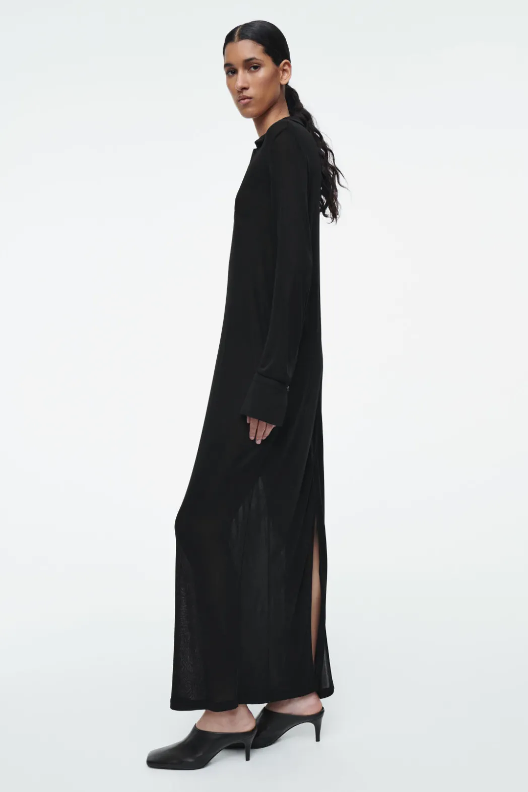 Best COS SCOOP-NECK POLO MAXI DRESS BLACK