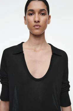 Best COS SCOOP-NECK POLO MAXI DRESS BLACK