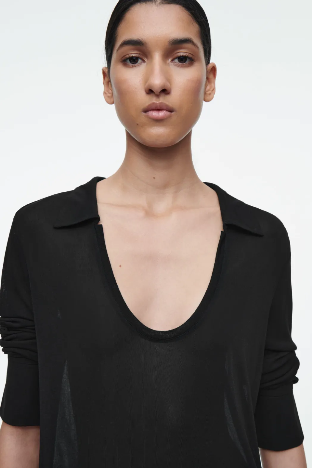 Best COS SCOOP-NECK POLO MAXI DRESS BLACK