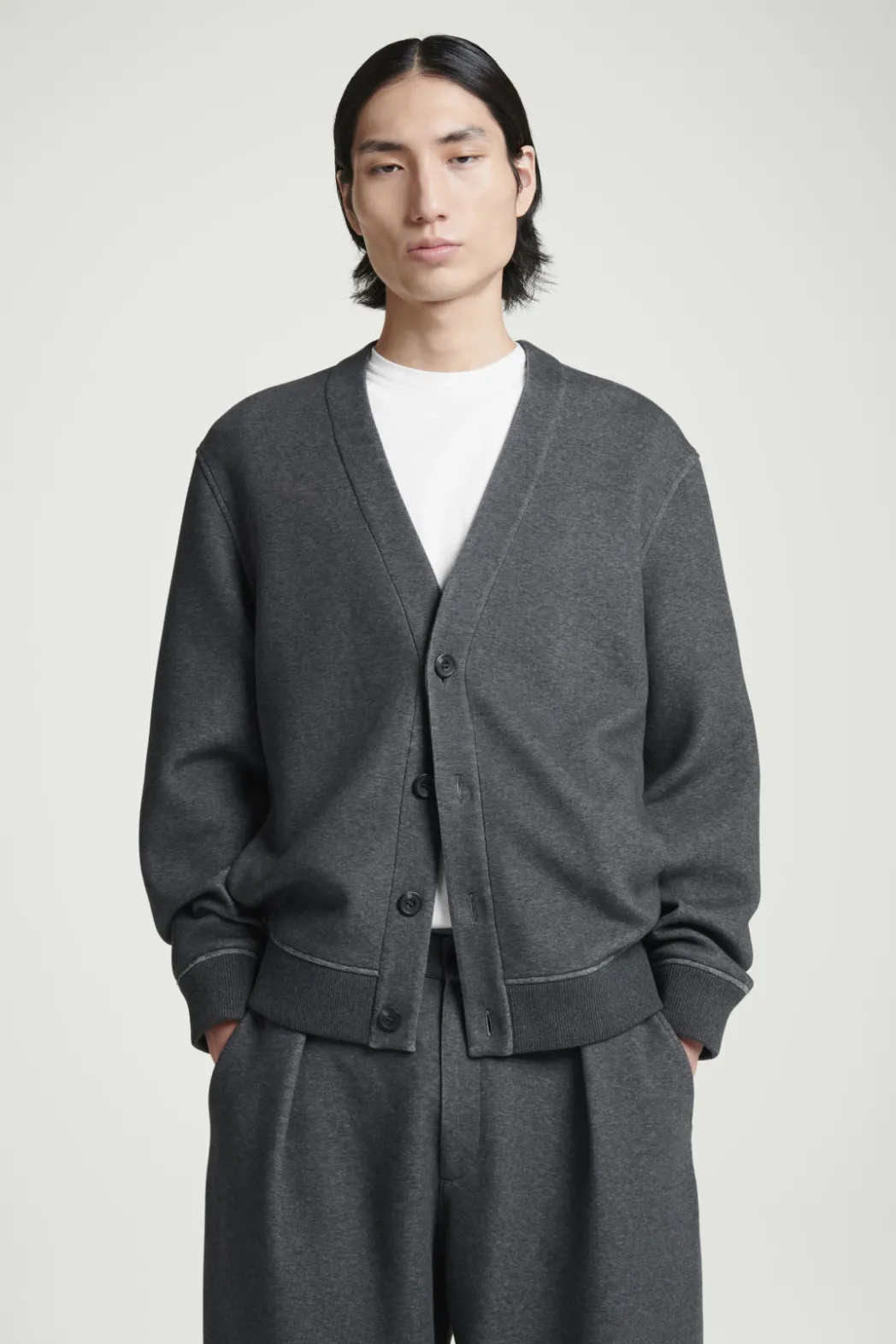 Best COS SCUBA-JERSEY V-NECK CARDIGAN GRAY
