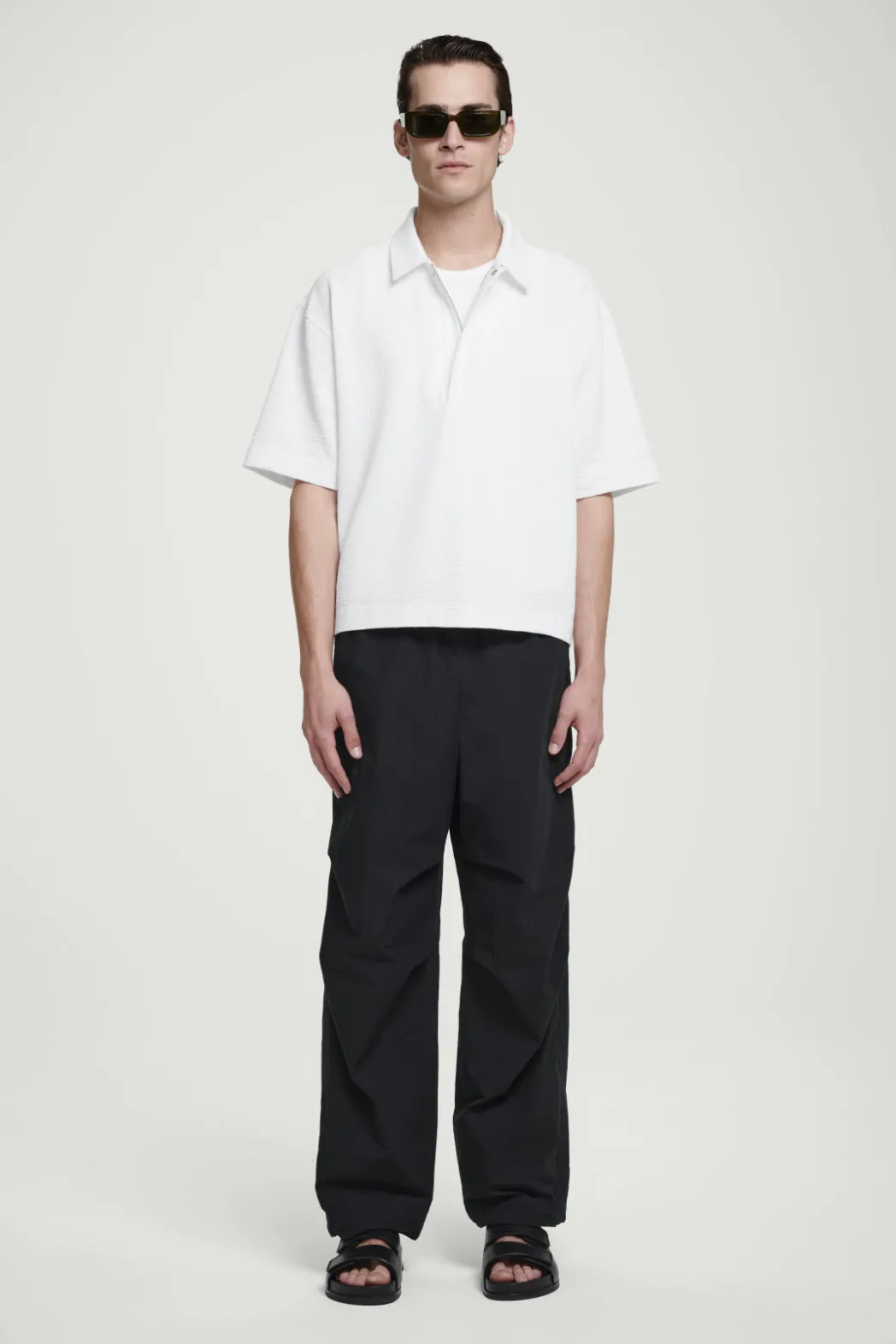 Hot COS SEERSUCKER HALF-ZIP POLO SHIRT WHITE