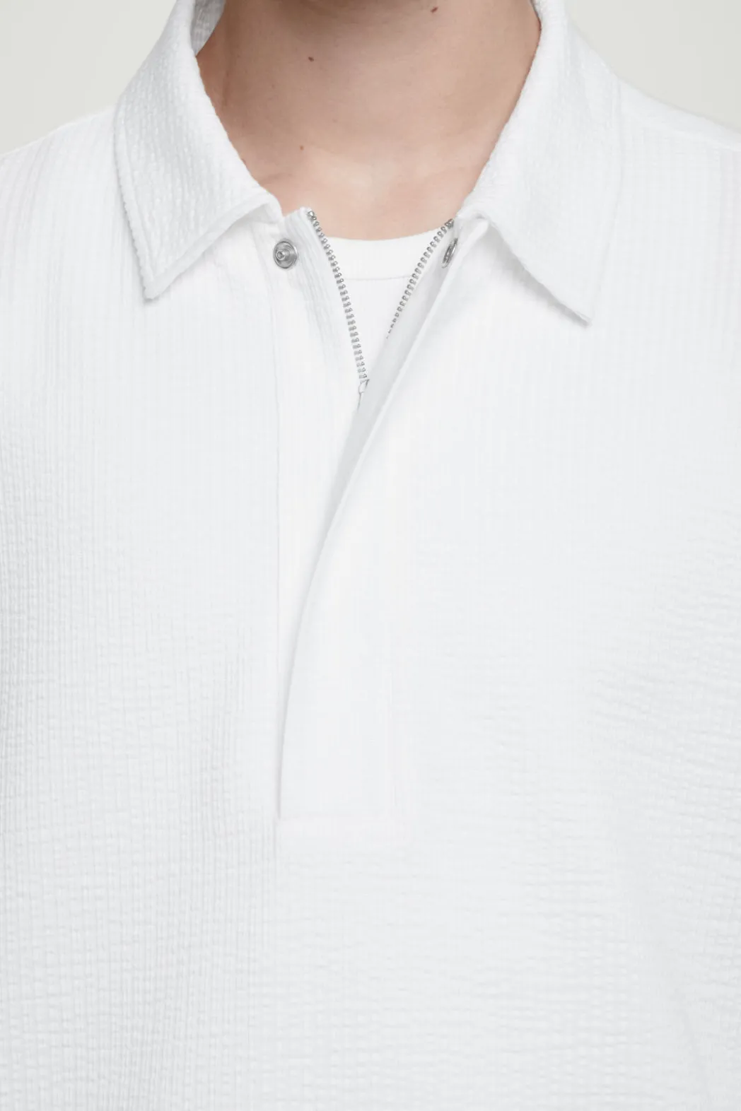 Hot COS SEERSUCKER HALF-ZIP POLO SHIRT WHITE