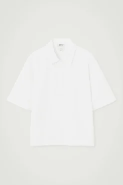 Hot COS SEERSUCKER HALF-ZIP POLO SHIRT WHITE