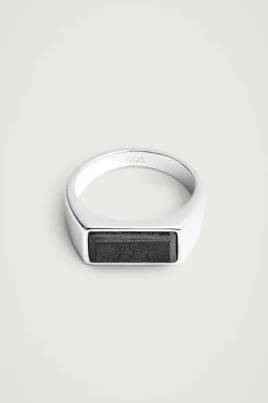 Sale COS SEMI-PRECIOUS STONE SIGNET RING SILVER / HEMATITE