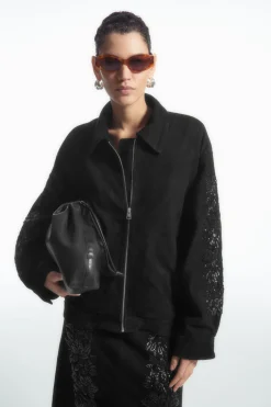 Outlet COS SEQUINED SUEDE JACKET BLACK