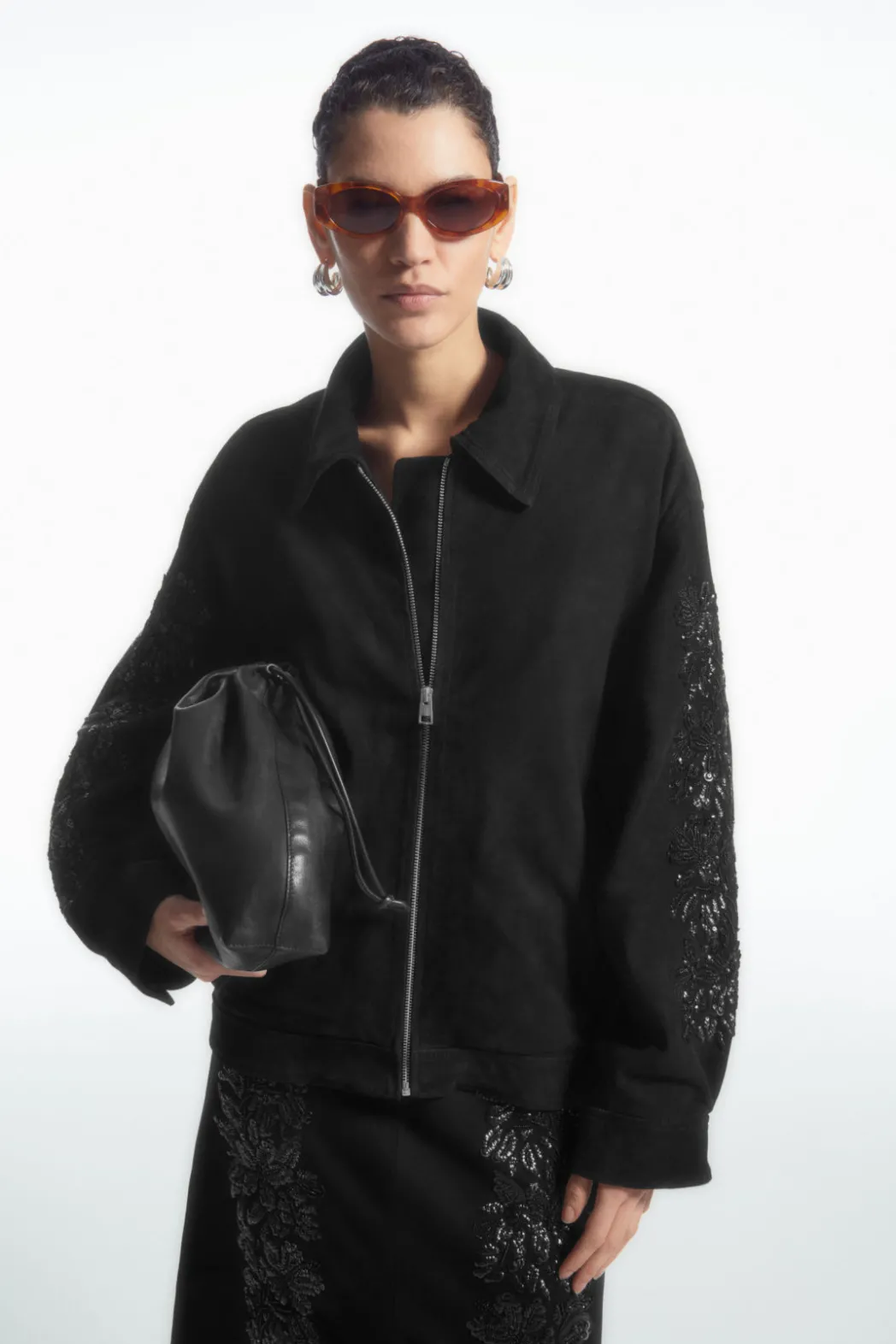 Outlet COS SEQUINED SUEDE JACKET BLACK