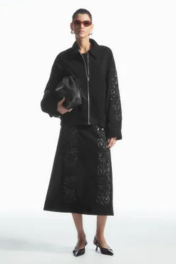 Outlet COS SEQUINED SUEDE JACKET BLACK