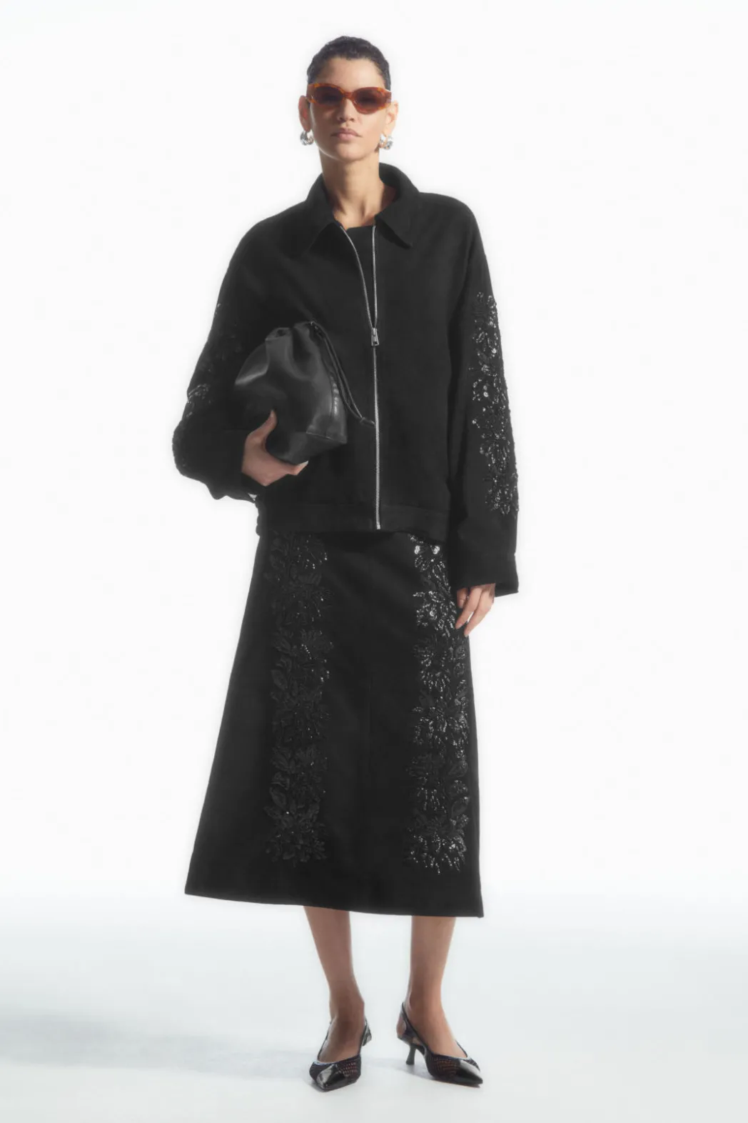 Outlet COS SEQUINED SUEDE JACKET BLACK
