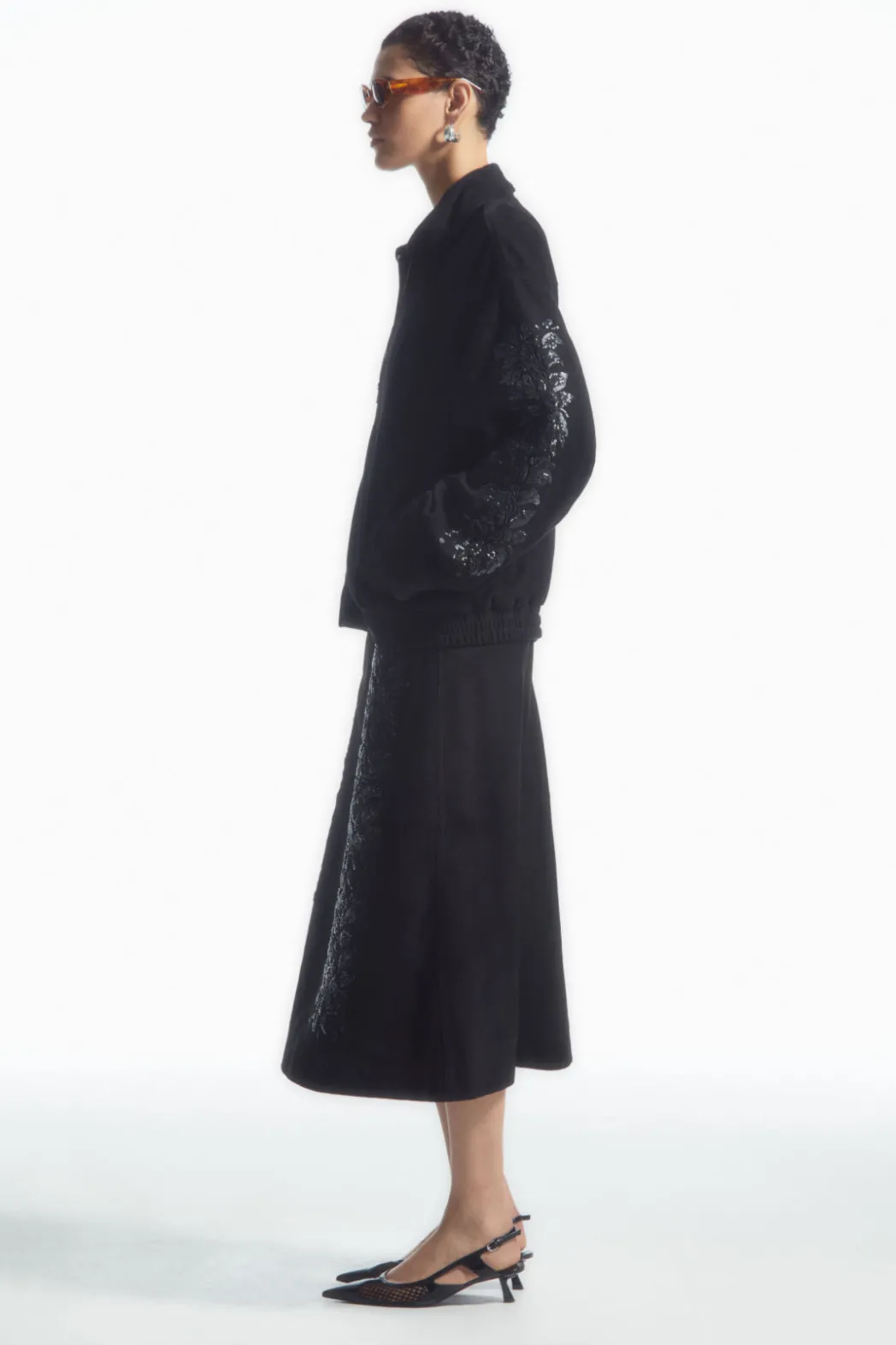 Outlet COS SEQUINED SUEDE JACKET BLACK