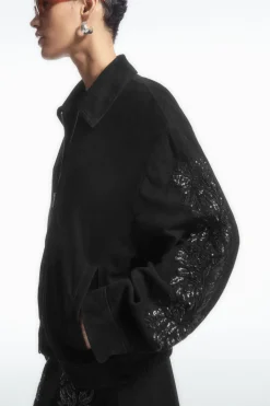 Outlet COS SEQUINED SUEDE JACKET BLACK