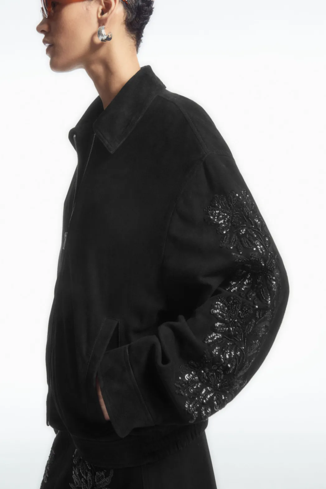 Outlet COS SEQUINED SUEDE JACKET BLACK