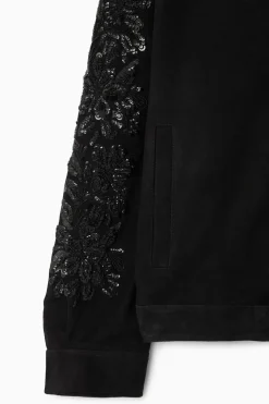 Outlet COS SEQUINED SUEDE JACKET BLACK